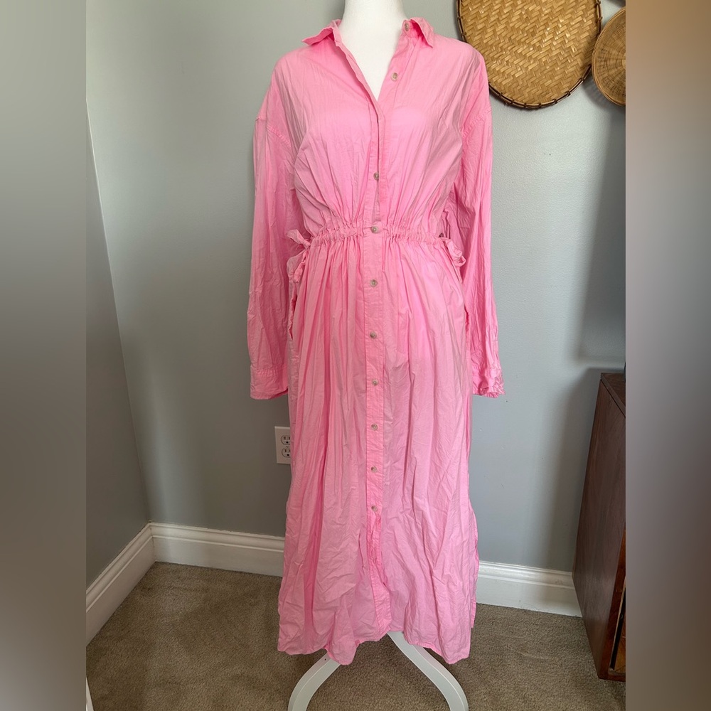 A New Day | Bubblegum Pink Midi Button Front Dress | Medium
